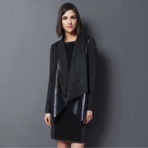 Quinn Drape Front Asymmetrical Black Lambs Leather and Cashmere Moto Jacket M